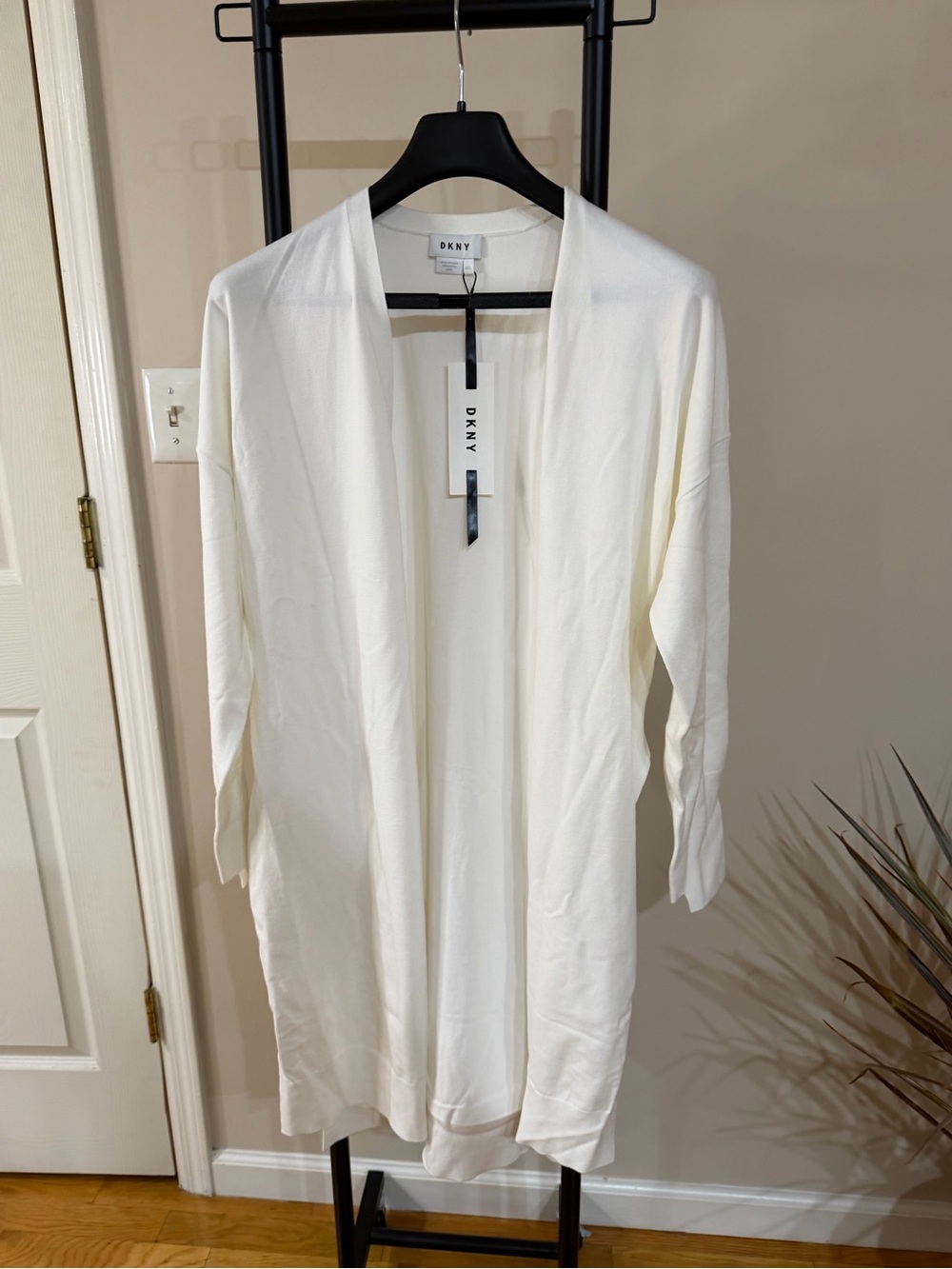 DKNY Cream Open-Front Long Cardigan